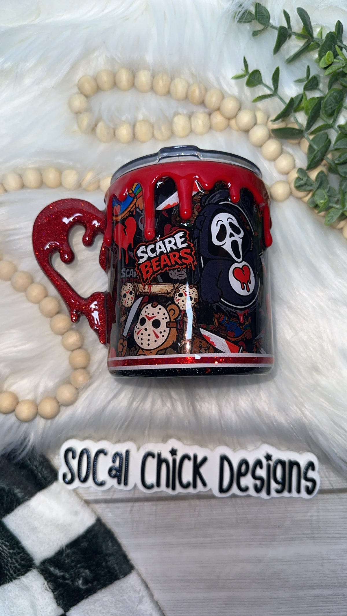 RTS {Scare Bears w Mini Drippy Heart Handle, SnowGlobe Bottom & Drip} 12oz Mug