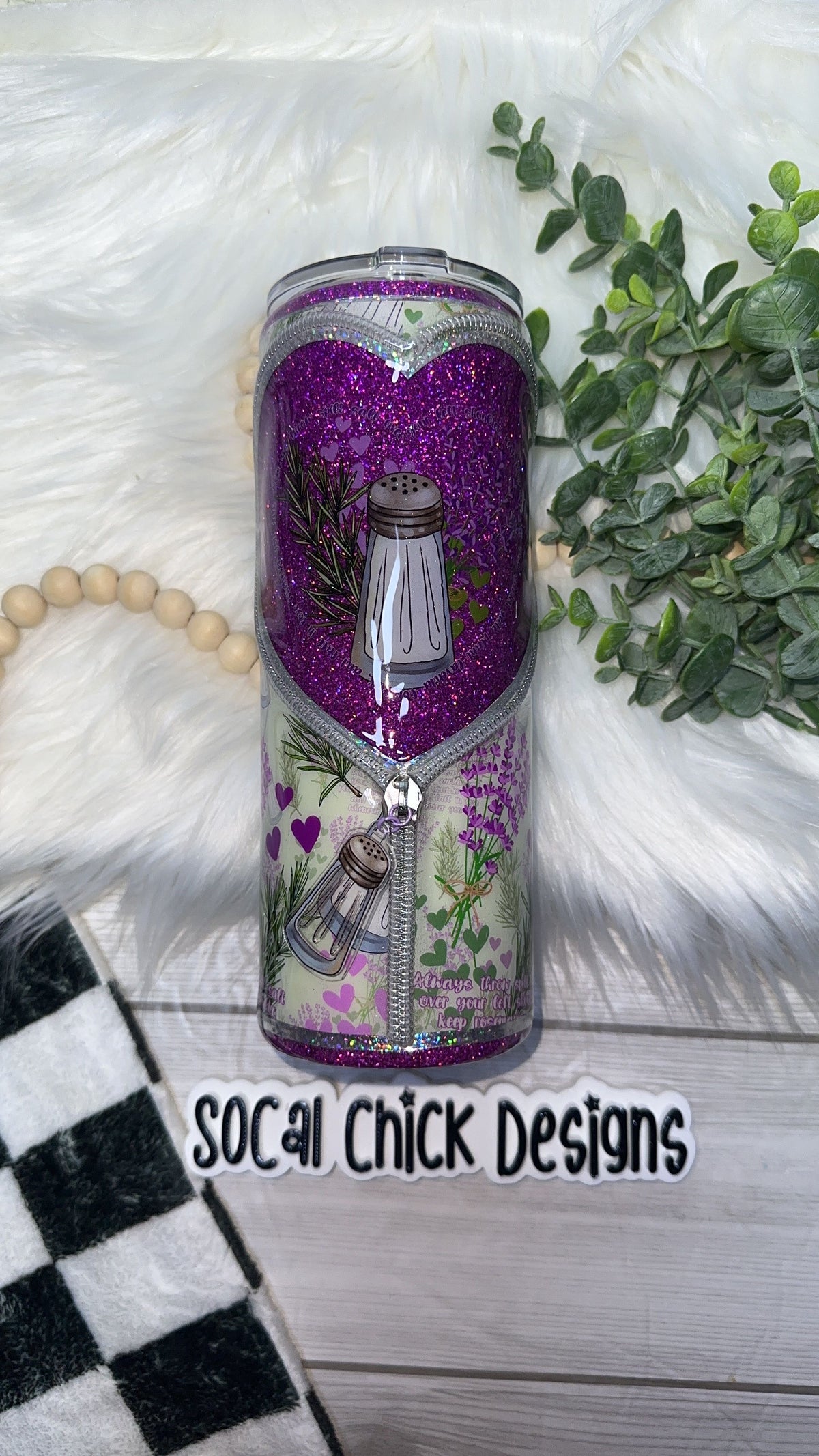 RTS {Salt, Rosemary & Love with Zipper, Charm & SnowGlobe Bottom} 24oz Skinny
