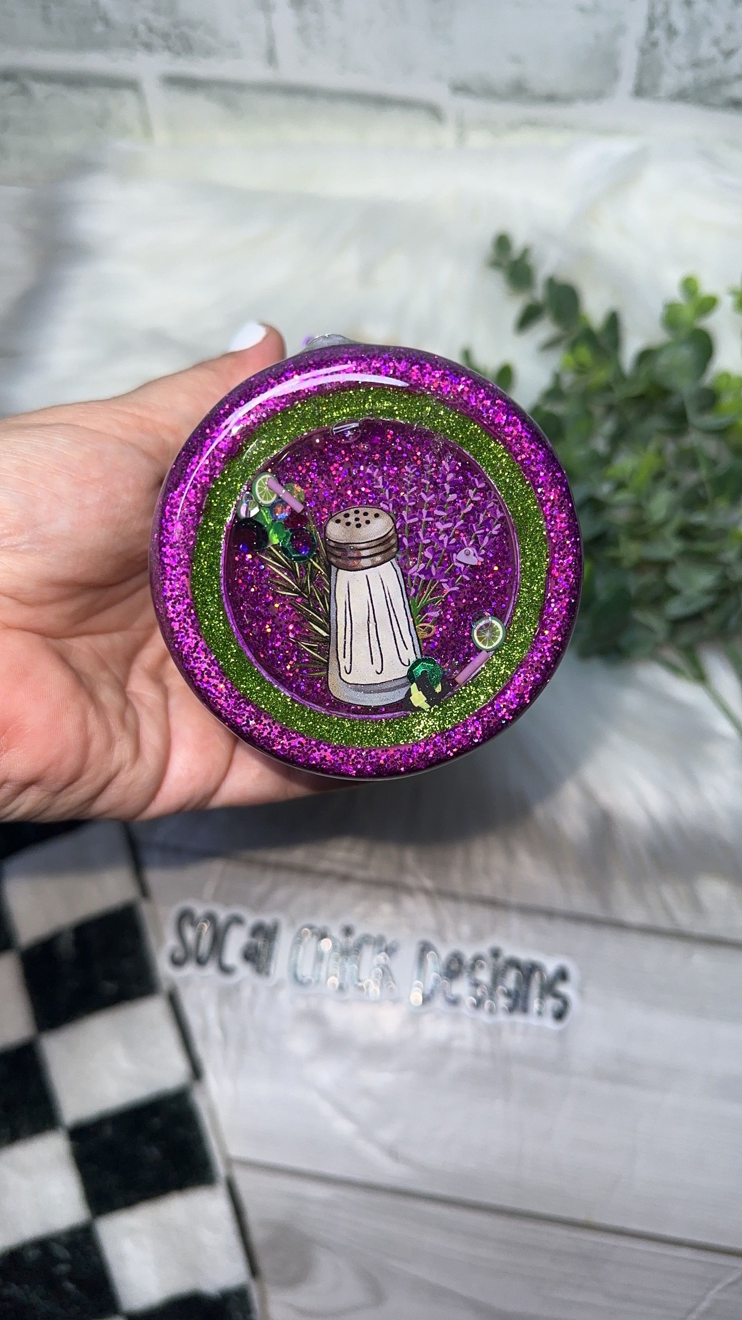 RTS {Salt, Rosemary & Love with Zipper, Charm & SnowGlobe Bottom} 24oz Skinny