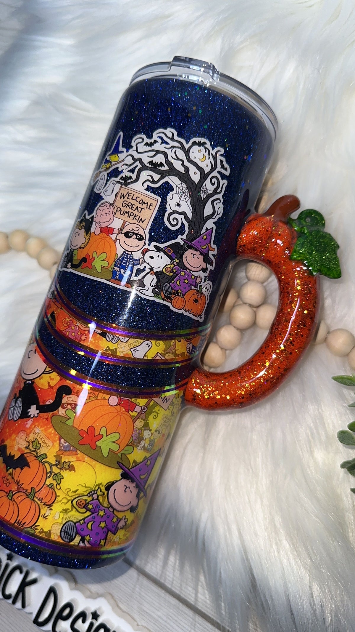 RTS {The Great Pumpkin with Pumpkin Handle & SnowGlobe Bottom} 24oz Skinny