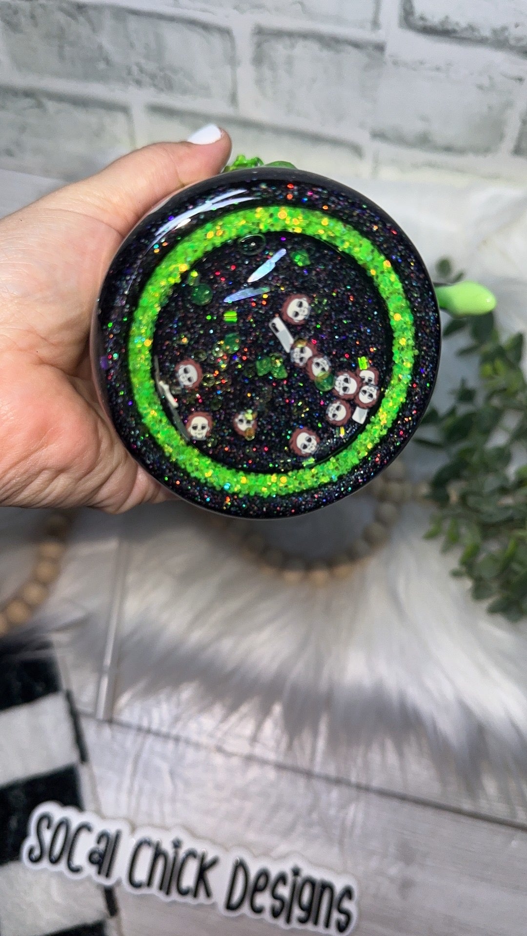 RTS {Stabby Before Coffee (MikeM Girl), Zipper & Charm,  w Knife Handle, SnowGlobe Bottom & GLOW Drip} 32oz Skinny