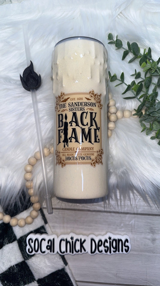 RTS {Black Flame Candle & Straw Topper} 24oz Skinny