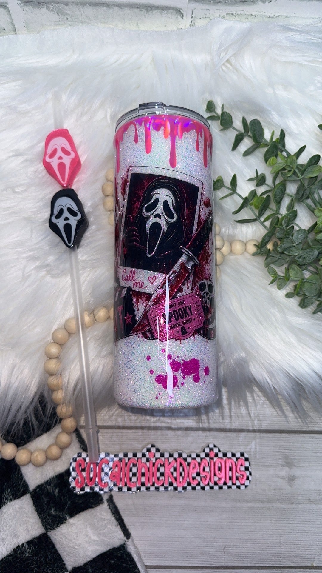 RTS {Admit One - Spooky Movie Night with SnowGlobe Bottom} 24oz Skinny