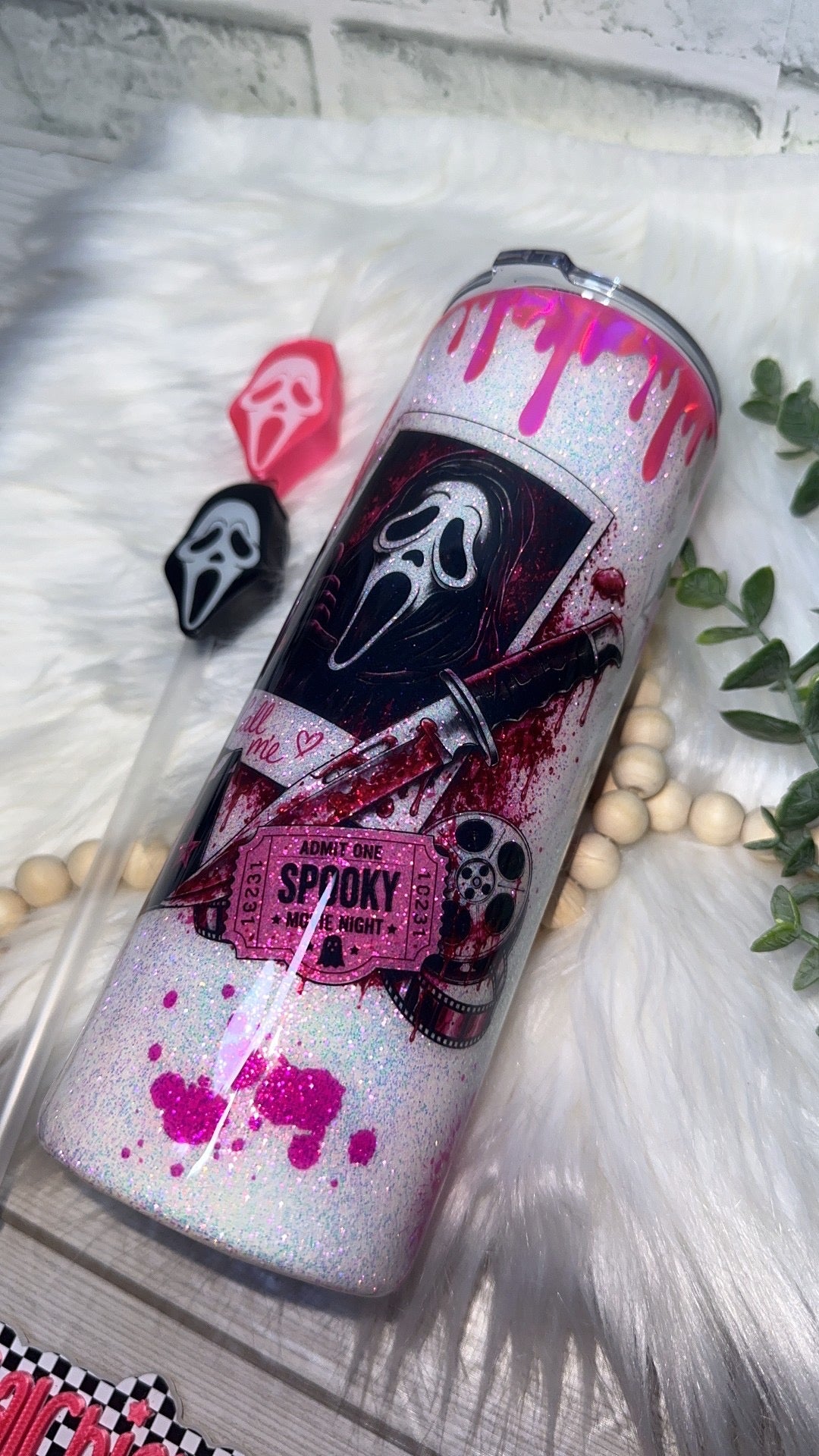 RTS {Admit One - Spooky Movie Night with SnowGlobe Bottom} 24oz Skinny