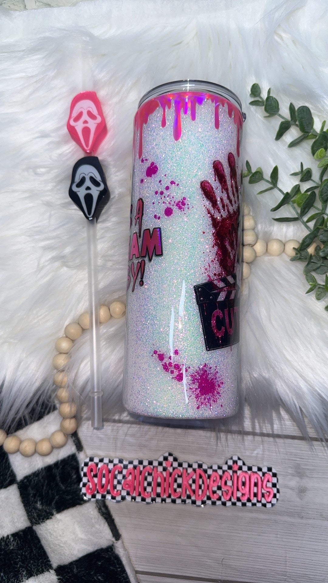 RTS {Admit One - Spooky Movie Night with SnowGlobe Bottom} 24oz Skinny