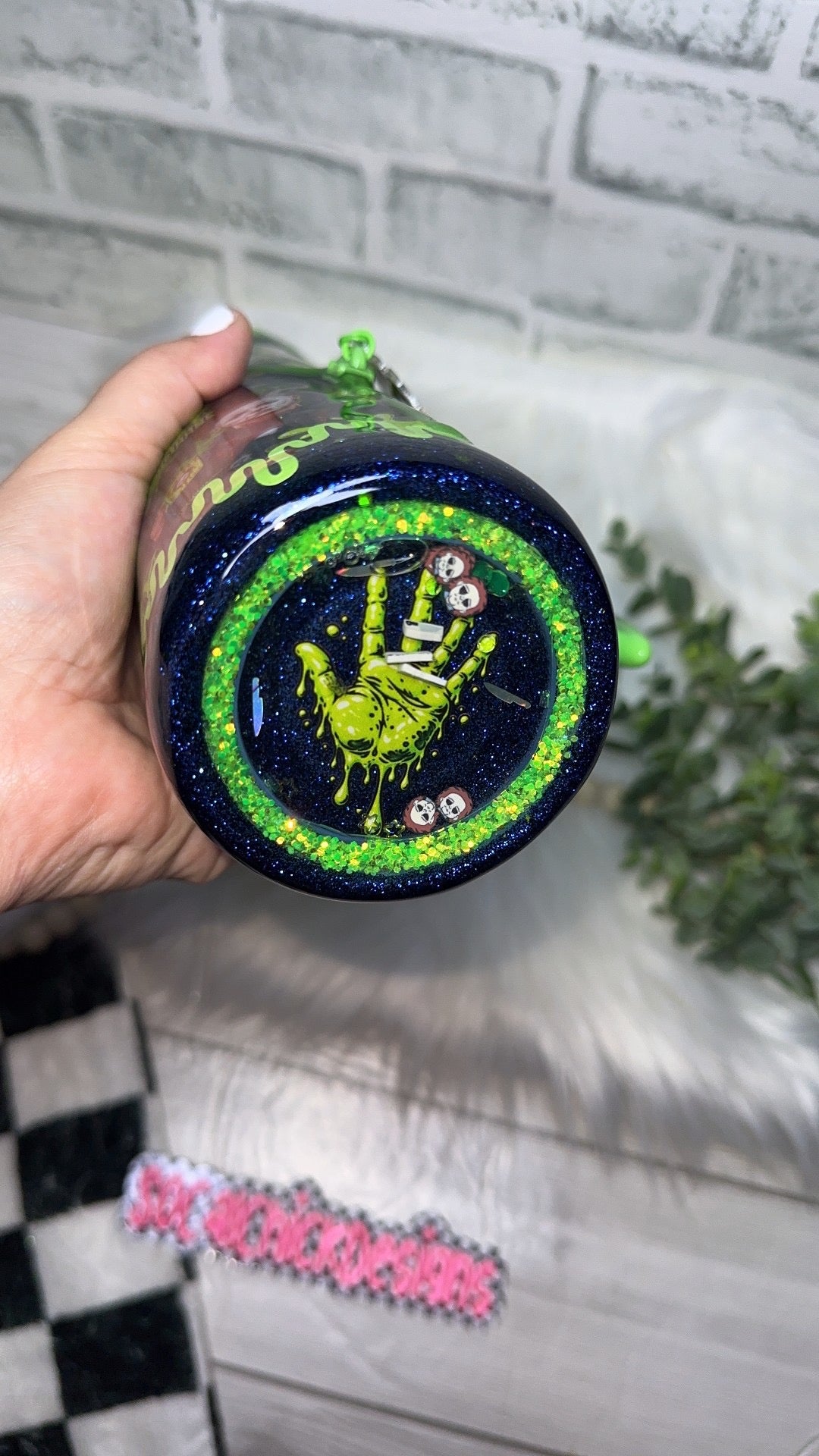 RTS {Stabby Before Coffee (MikeM), Zipper & Charm,  w Knife Handle, SnowGlobe Bottom & GLOW Drip, Matching Pen with Pen Topper Included} 32oz Skinny