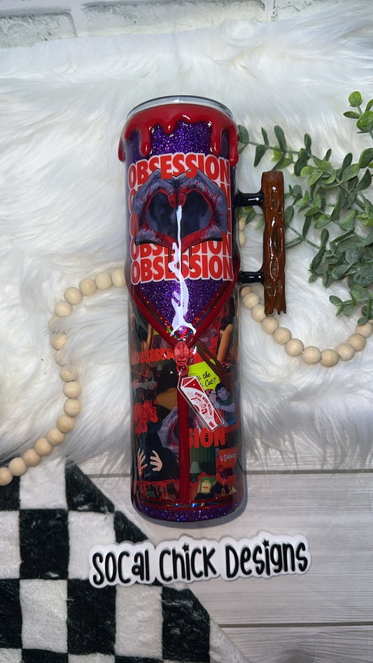 RTS {Obsessed with Zipper & Charm, One Wish Willow Handle, SnowGlobe Bottom & Drip} 32oz Skinny