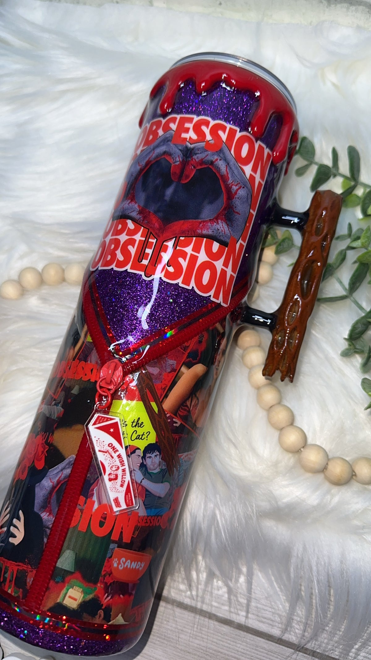 RTS {Obsessed with Zipper & Charm, One Wish Willow Handle, SnowGlobe Bottom & Drip} 32oz Skinny