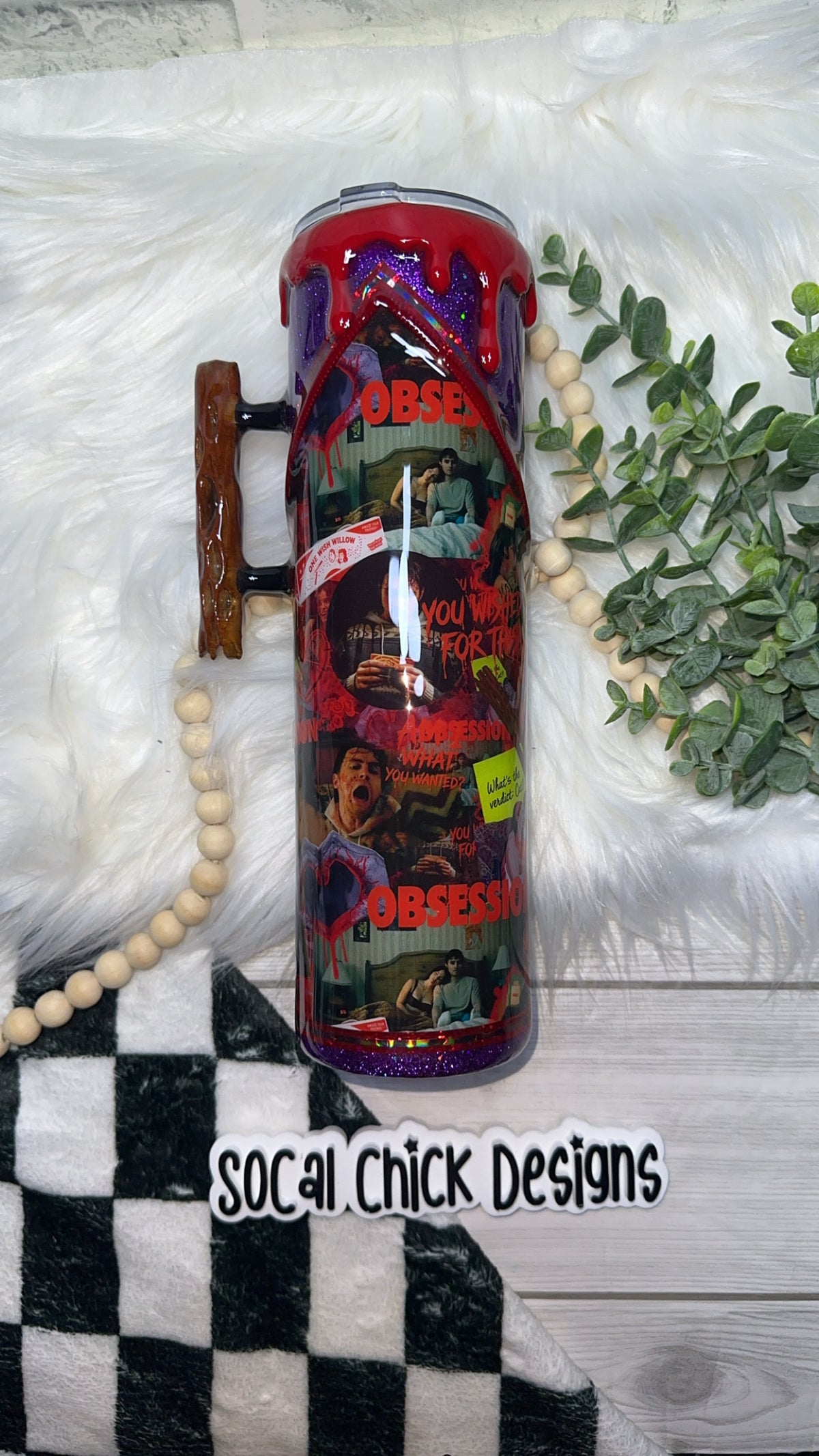 RTS {Obsessed with Zipper & Charm, One Wish Willow Handle, SnowGlobe Bottom & Drip} 32oz Skinny