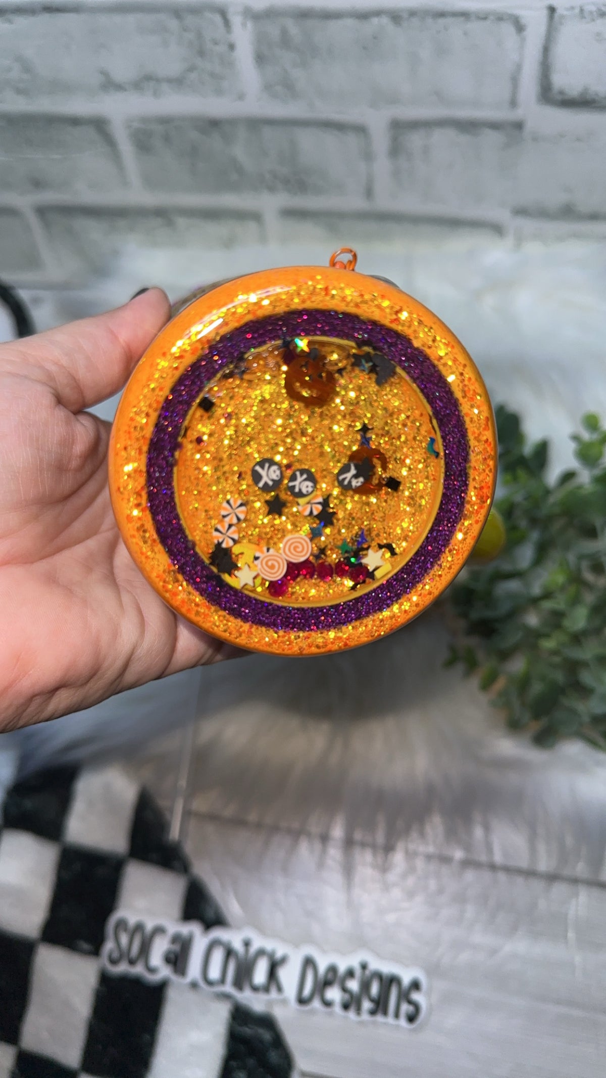 RTS {Happy Hunnyween Zipper & Charm with Candy Corn Handle, SnowGlobe Bottom & Drip} 24oz Skinny