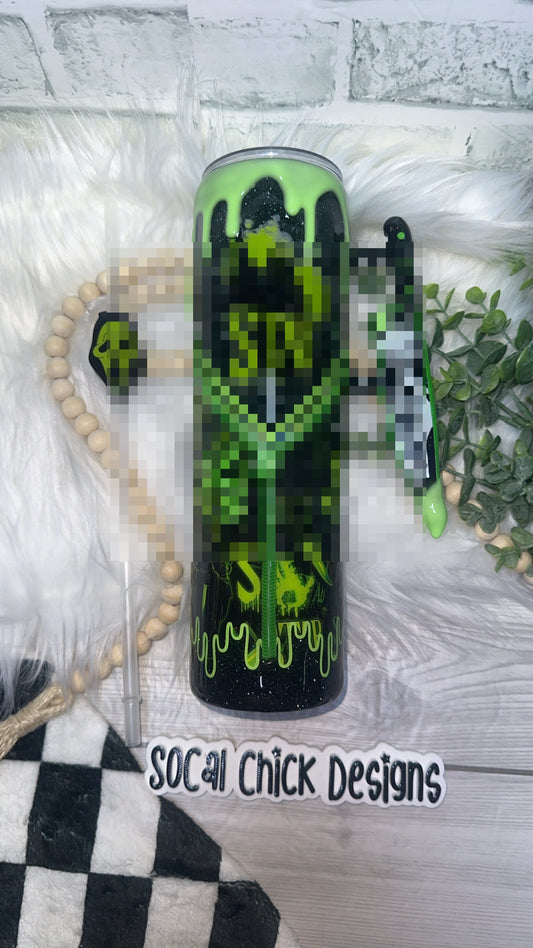 RTS {S T A B, Zipper & Charm, Knife Handle, GLOW Drip & SnowGlobe Bottom} 32oz Skinny