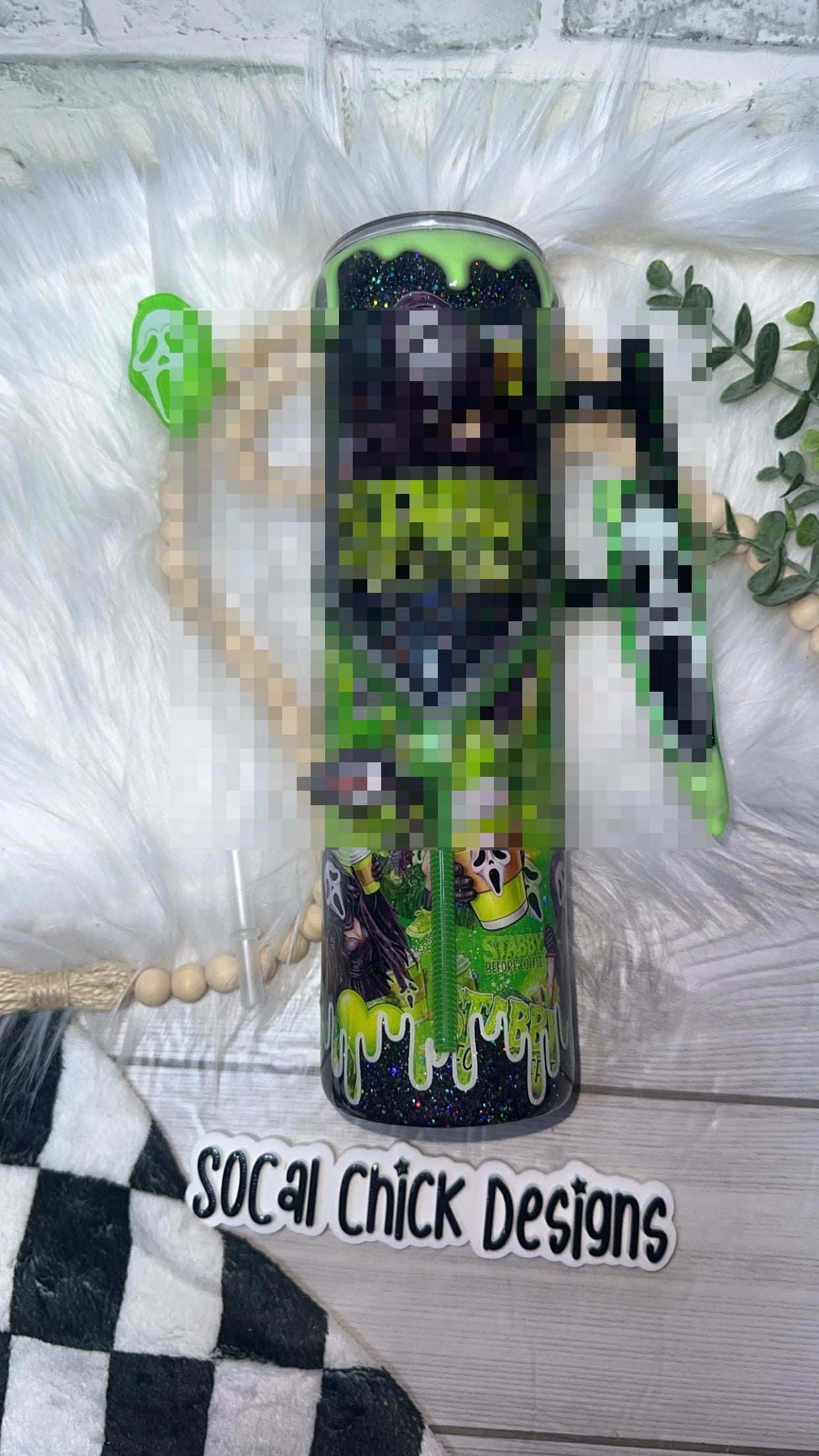 RTS {Stabby Before Coffee, Zipper & Charm, Knife Handle, GLOW Drip & SnowGlobe Bottom} 32oz Skinny