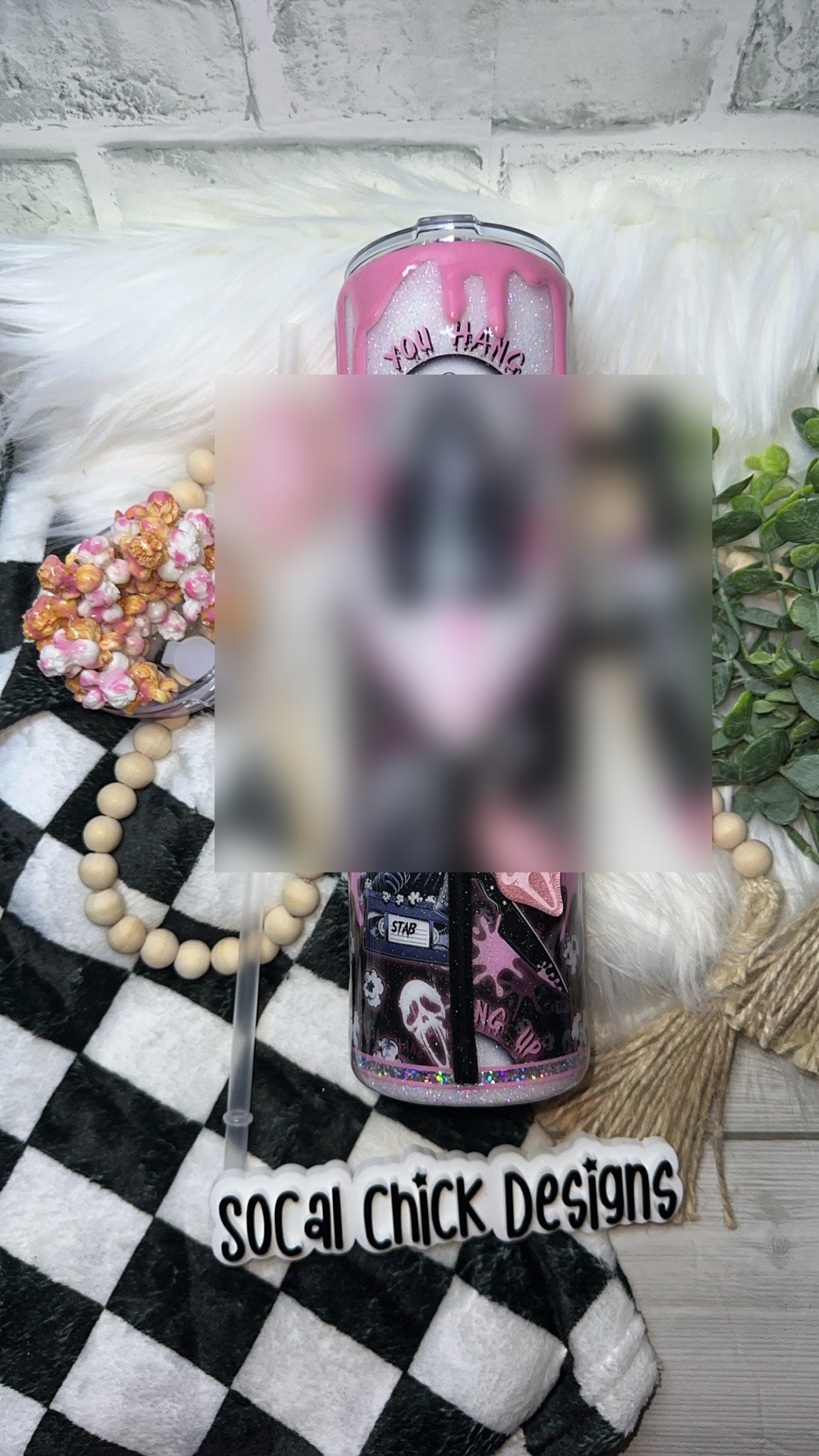 MTO {No You Hang Up (Pink)-Zipper & Charm with Knife Handle &  Snow Globe Bottom} Select Your Tumbler Style