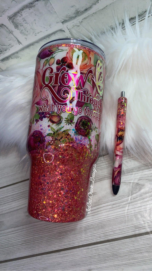 RTS {Grow Through - Floral Fabric} 32oz Traditional Tumbler & Pen