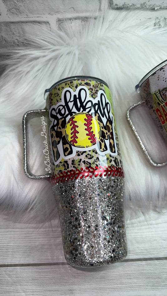 RTS {Softball Mom} 24oz Curved Handle